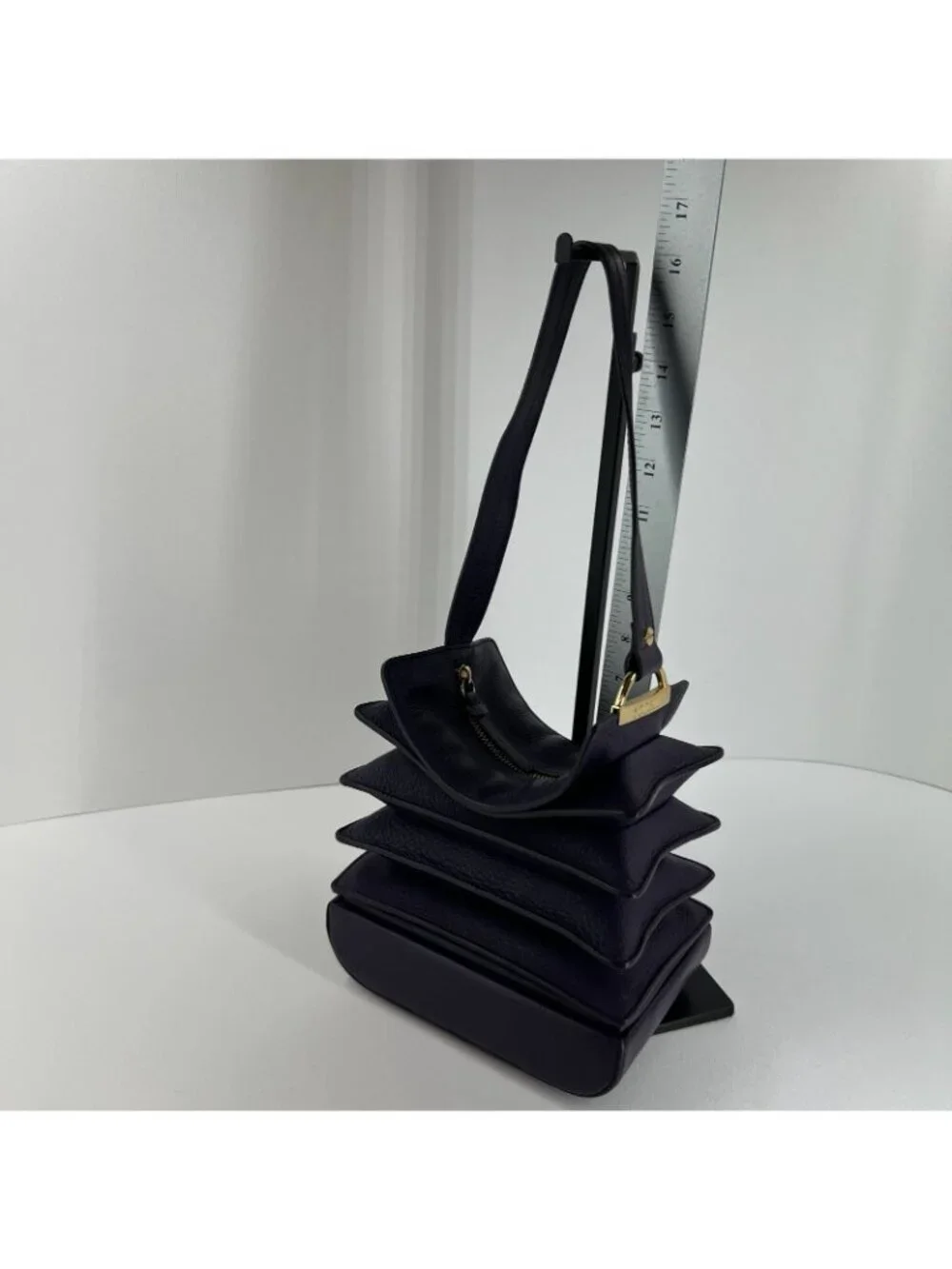 Bodhi Tiered Ruffle Hobo Shoulder Bag Womens Genuine Pebbled Leather Dark Purple